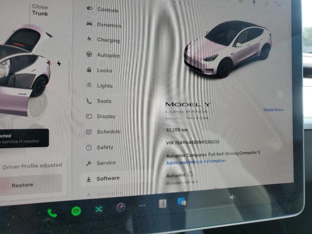 7SAYGAEE5NF538035 - 2022 TESLA MODEL Y 白色 照片 9