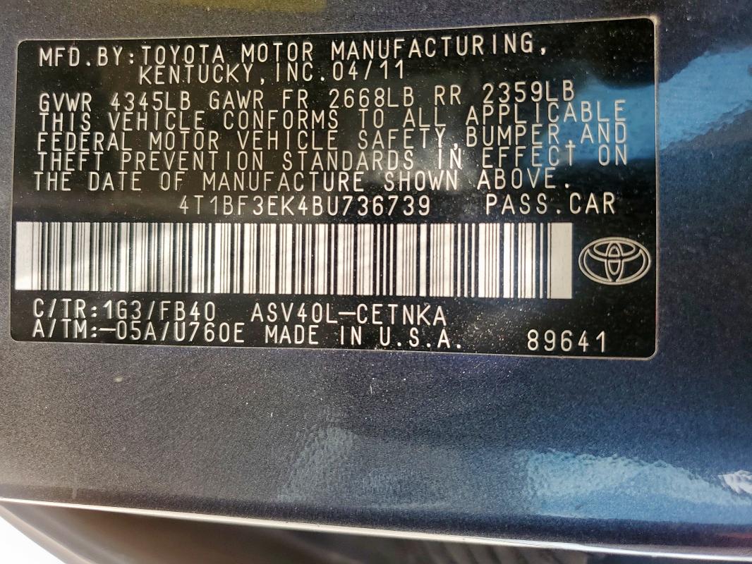4T1BF3EK4BU736739 - 2011 TOYOTA CAMRY BASE Gri fotoğraf 13
