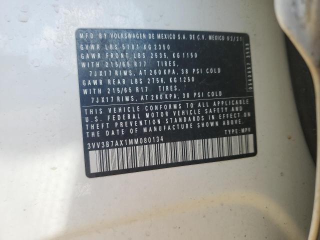 3VV3B7AX1MM080134 - 2021 VOLKSWAGEN TIGUAN SE 白色 照片 12
