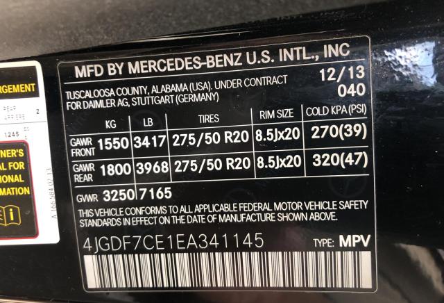 4JGDF7CE1EA341145 - 2014 MERCEDES-BENZ GL 450 4MATIC BLACK photo 10