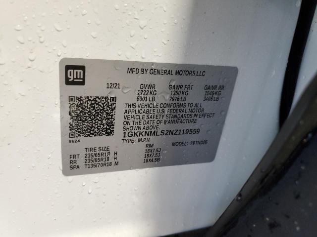 1GKKNMLS2NZ119559 - 2022 GMC ACADIA SLT Белый фото 13