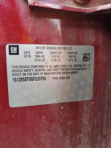 1G1ZE5ST0GF233759 - 2016 CHEVROLET MALIBU LT BURGUNDY photo 12