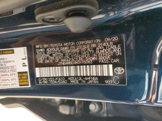 JTNB4MBE4M3115083 - 2021 TOYOTA COROLLA SE BLUE photo 13