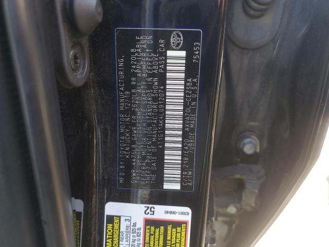 4T1G11AK4LU912074 - 2020 TOYOTA CAMRY SE 黑色 照片 12
