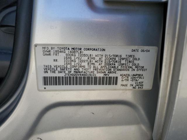 JTEHD20V446019101 - 2004 TOYOTA RAV4 SILVER photo 13