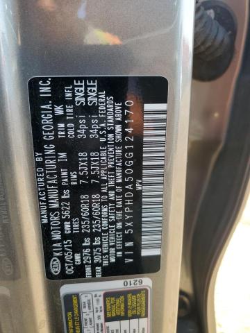 5XYPHDA50GG124170 - 2016 KIA SORENTO EX GRAY photo 13