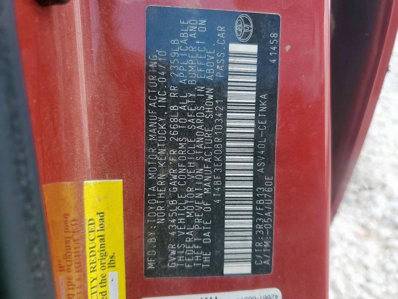 4T4BF3EK0BR103421 - 2011 TOYOTA CAMRY BASE Qırmızı foto 12