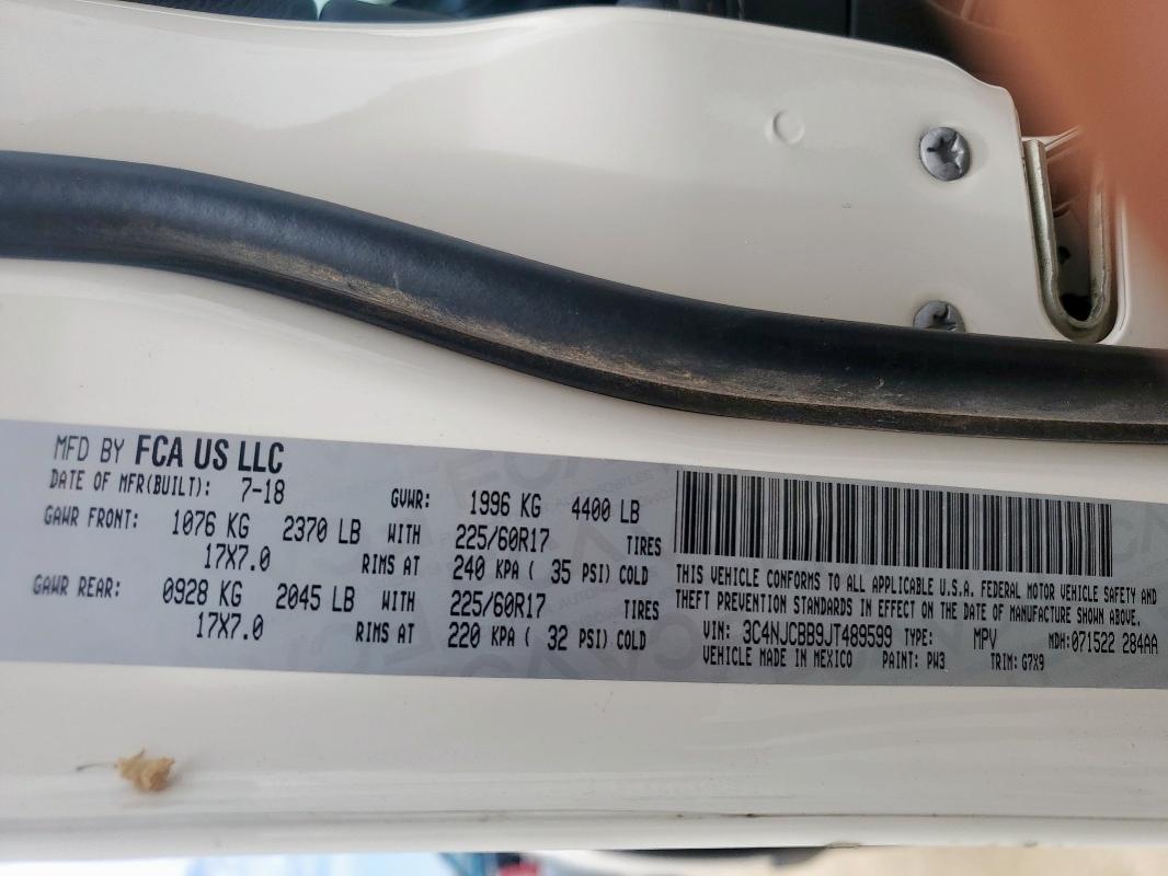 3C4NJCBB9JT489599 - 2018 JEEP COMPASS LATITUDE Ақ фото 13