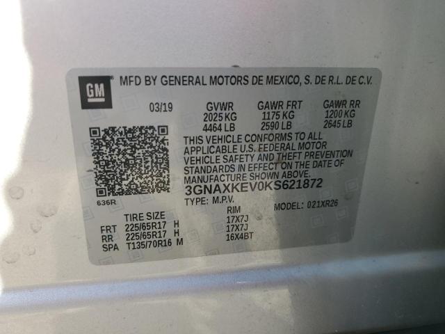 3GNAXKEV0KS621872 - 2019 CHEVROLET EQUINOX LT SILVER photo 13