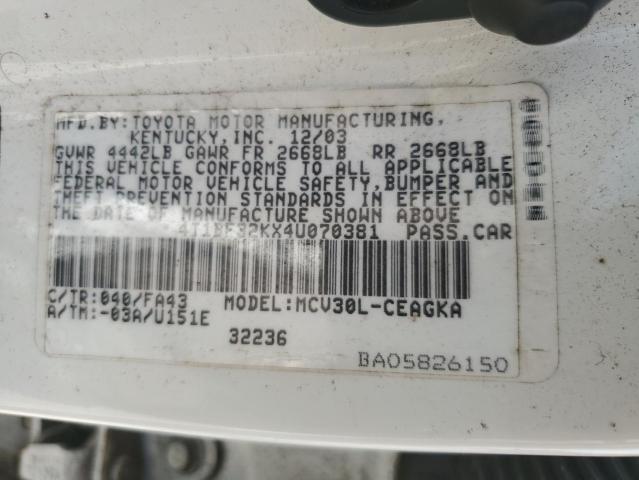 4T1BF32KX4U070381 - 2004 TOYOTA CAMRY LE WHITE photo 13