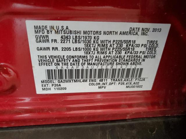 4A4AP3AU7EE014712 - 2014 MITSUBISHI OUTLANDER SPORT ES Kırmızı fotoğraf 13