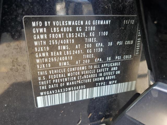 WVGAV3AX3DW564890 - 2013 VOLKSWAGEN TIGUAN S შავი ფოტო 13