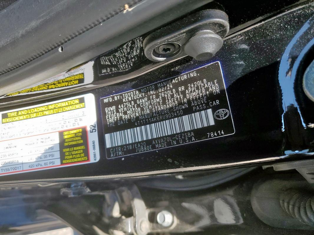 4T1T11AK6RU903450 - 2024 TOYOTA CAMRY SE NIGHT SHADE BLACK photo 12