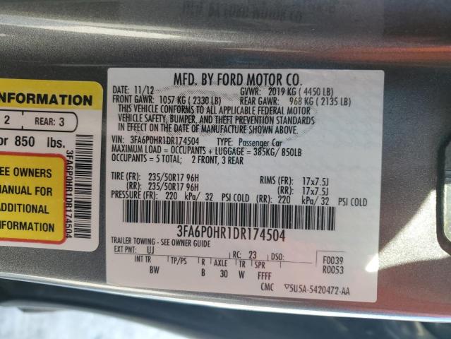 3FA6P0HR1DR174504 - 2013 FORD FUSION SE 灰色 照片 13