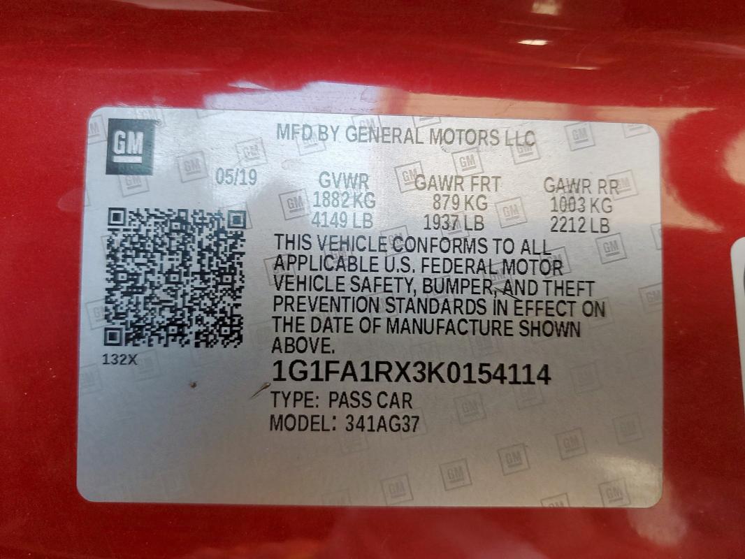 1G1FA1RX3K0154114 - 2019 CHEVROLET CAMARO LS MAROON photo 12