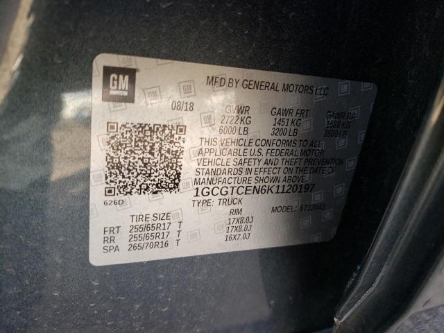 1GCGTCEN6K1120197 - 2019 CHEVROLET COLORADO LT GRAY photo 13