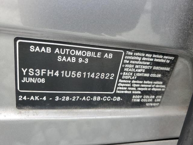 YS3FH41U561142822 - 2006 SAAB 9-3 AERO GRAY photo 13