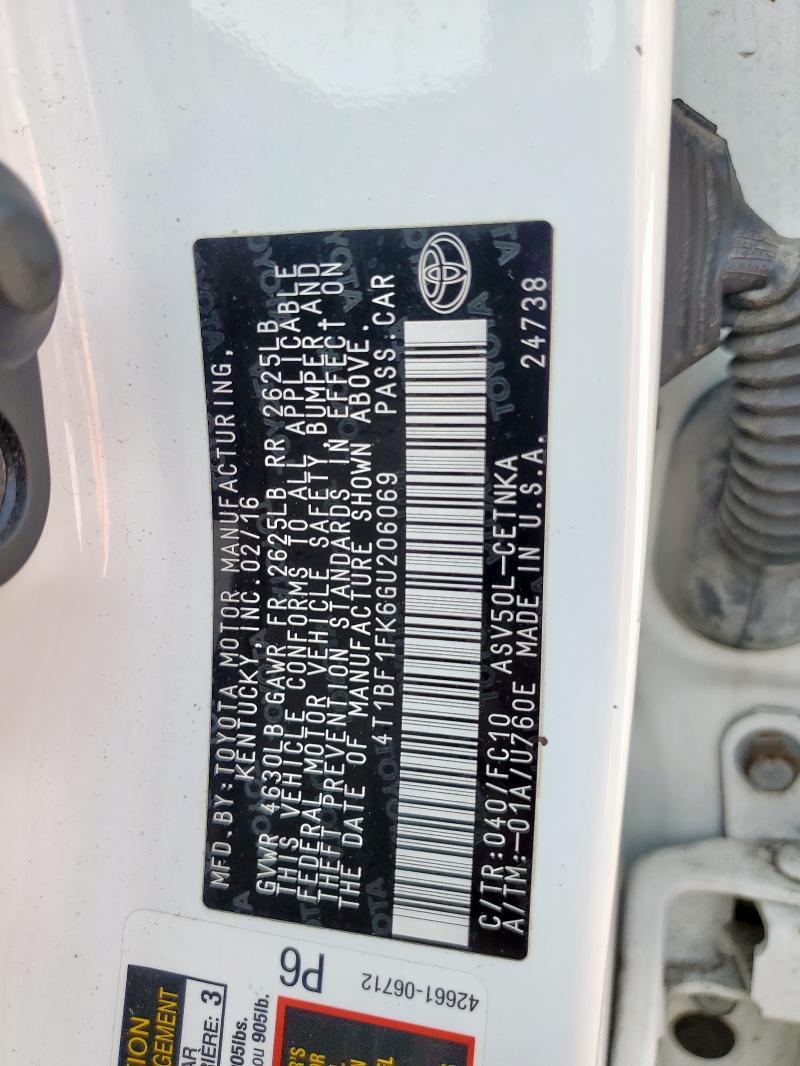 4T1BF1FK6GU206069 - 2016 TOYOTA CAMRY LE 白色 照片 13