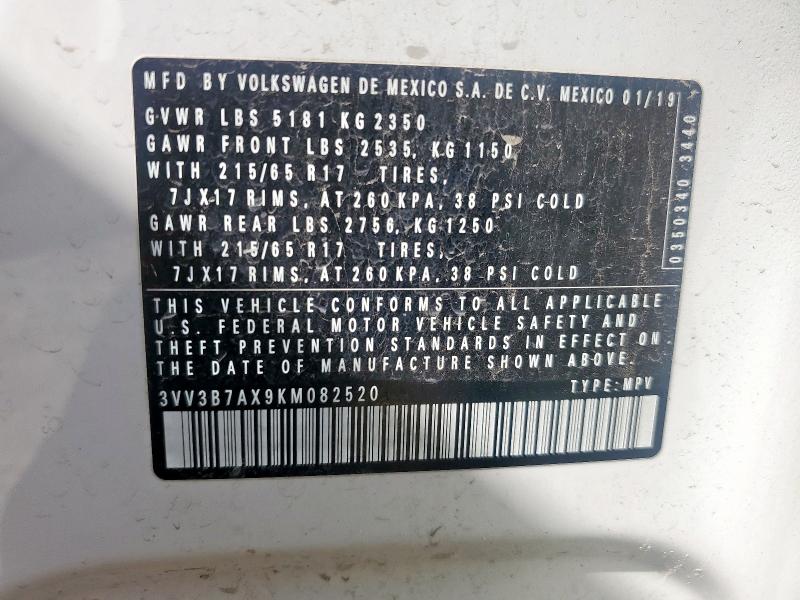 3VV3B7AX9KM082520 - 2019 VOLKSWAGEN TIGUAN SE Biały zdjęcie 13