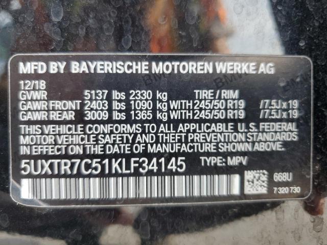 5UXTR7C51KLF34145 - 2019 BMW X3 SDRIVE30I BLACK photo 13