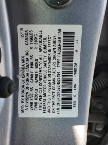 2HGFC2F52GH523494 - 2016 HONDA CIVIC LX SILVER photo 12