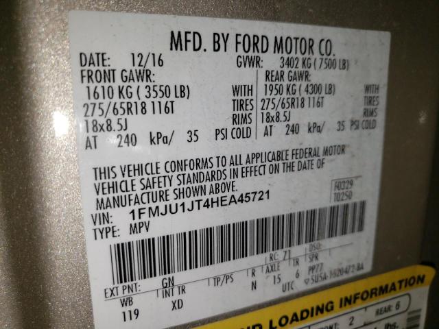 1FMJU1JT4HEA45721 - 2017 FORD EXPEDITION XLT TAN photo 13