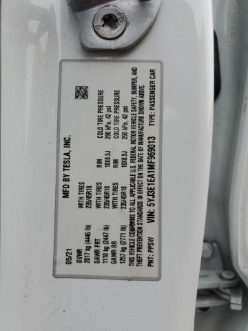 5YJ3E1EA1MF969013 - 2021 TESLA MODEL 3 WHITE photo 13