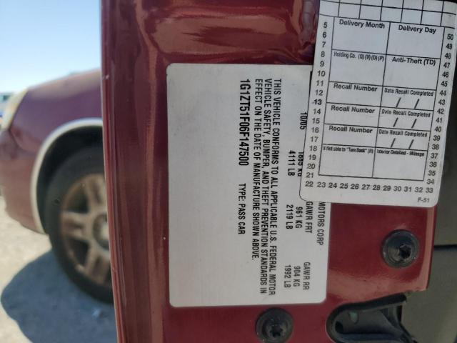 1G1ZT51F06F147500 - 2006 CHEVROLET MALIBU LT RED photo 12
