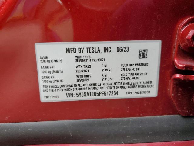 5YJSA1E65PF517234 - 2023 TESLA MODEL S RED photo 24
