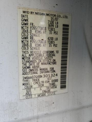 1N6AA07G48N305324 - 2008 NISSAN TITAN XE WHITE photo 12