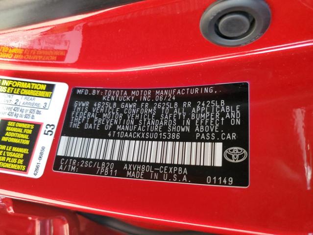 4T1DAACKXSU015386 - 2025 TOYOTA CAMRY XSE წითელი ფოტო 12