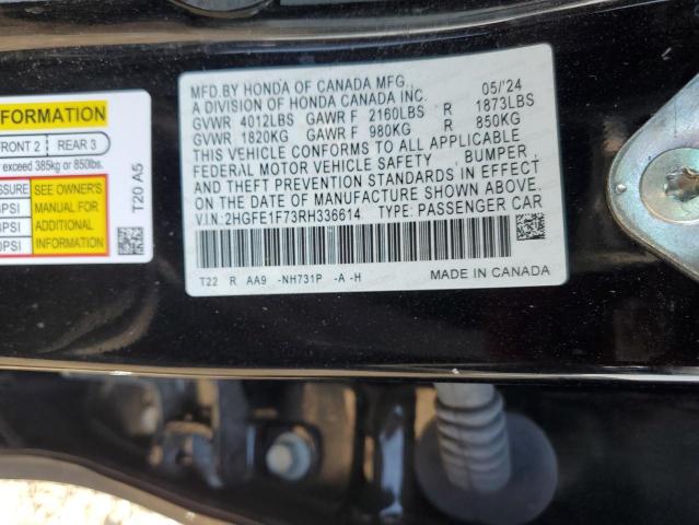 2HGFE1F73RH336614 - 2024 HONDA CIVIC EX BLACK photo 12