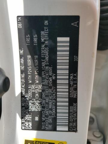 5TDKKRFH3FS042477 - 2015 TOYOTA HIGHLANDER XLE WHITE photo 14