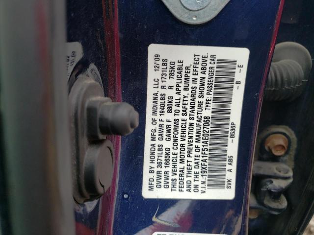 19XFA1F51AE027068 - 2010 HONDA CIVIC LX BLUE photo 12