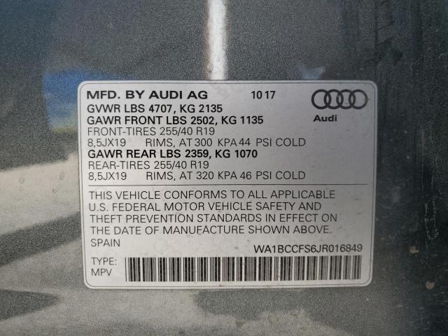 WA1BCCFS6JR016849 - 2018 AUDI Q3 PREMIUM Сұр фото 13