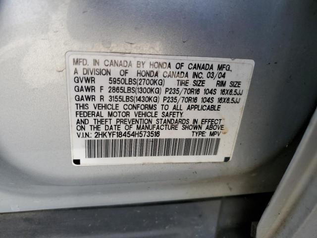 2HKYF18454H573516 - 2004 HONDA PILOT EX SILVER photo 12