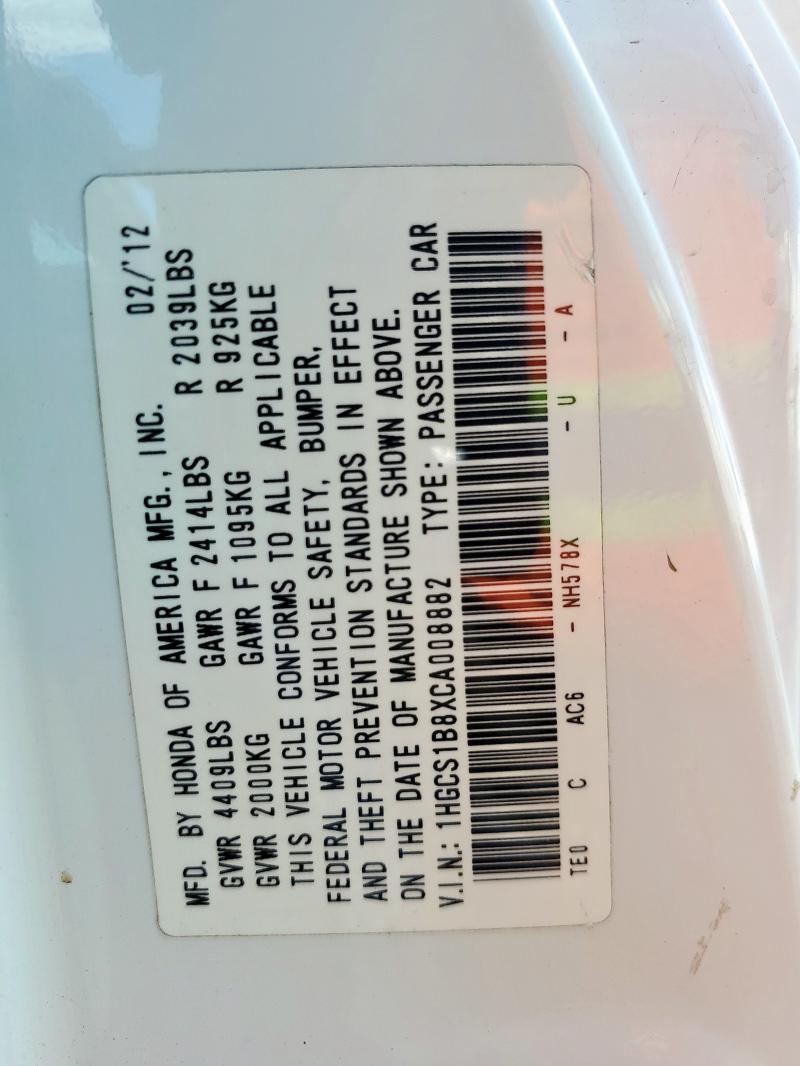 1HGCS1B8XCA008882 - 2012 HONDA ACCORD EXL WHITE photo 12