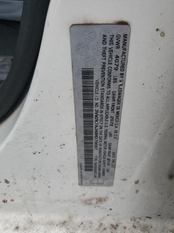 3VW2K7AJ4BM379097 - 2011 VOLKSWAGEN JETTA BASE Ақ фото 12