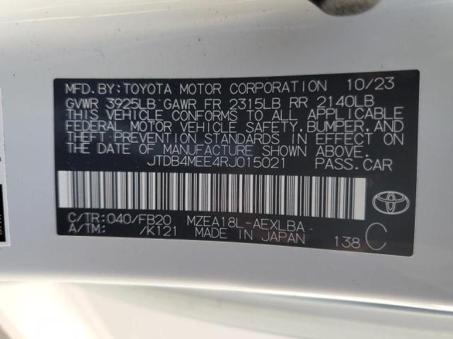 JTDB4MEE4RJ015021 - 2024 TOYOTA COROLLA LE WHITE photo 12