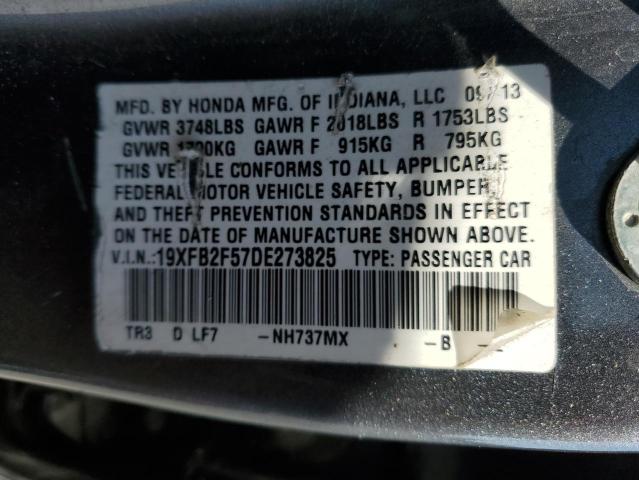 19XFB2F57DE273825 - 2013 HONDA CIVIC LX Մոխրագույն լուսանկար 12