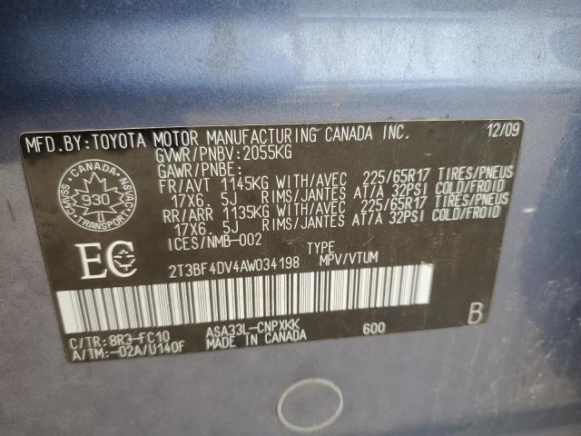 2T3BF4DV4AW034198 - 2010 TOYOTA RAV4 BLUE photo 13