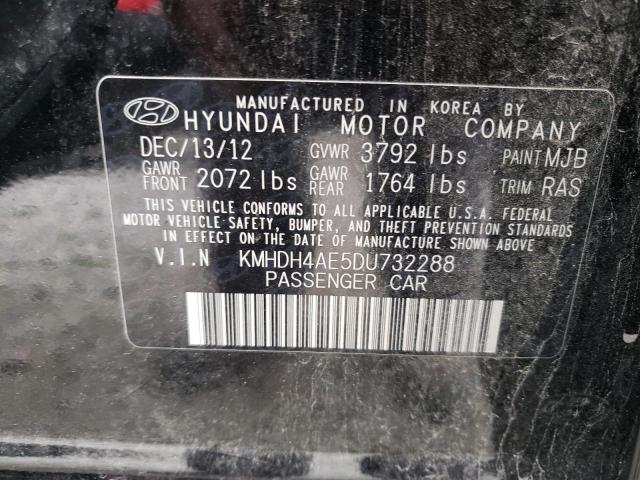 KMHDH4AE5DU732288 - 2013 HYUNDAI ELANTRA GLS BLACK photo 12