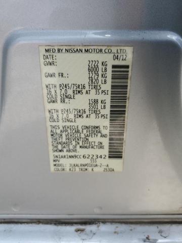 5N1AR1NN9CC622342 - 2012 NISSAN PATHFINDER S SILVER photo 14