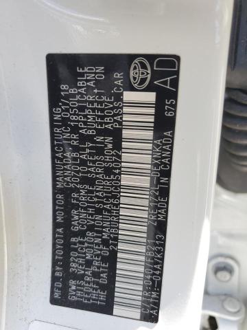 2T1BURHE6JC054072 - 2018 TOYOTA COROLLA L WHITE photo 12