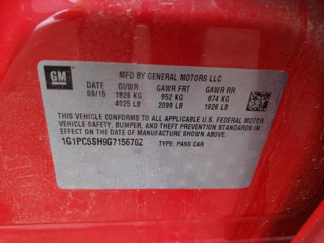 1G1PC5SH9G7156702 - 2016 CHEVROLET CRUZE LIMI LS RED photo 12