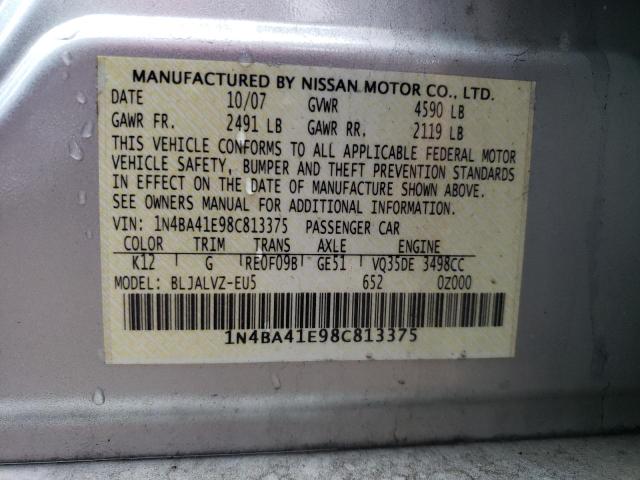 1N4BA41E98C813375 - 2008 NISSAN MAXIMA SE SILVER photo 12