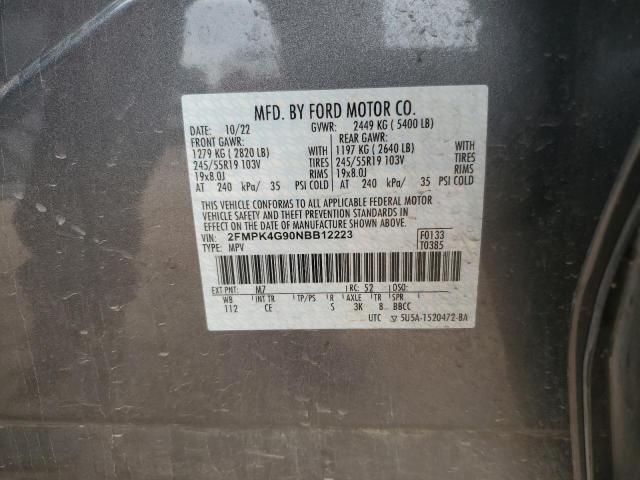 2FMPK4G90NBB12223 - 2022 FORD EDGE SE CHARCOAL photo 14