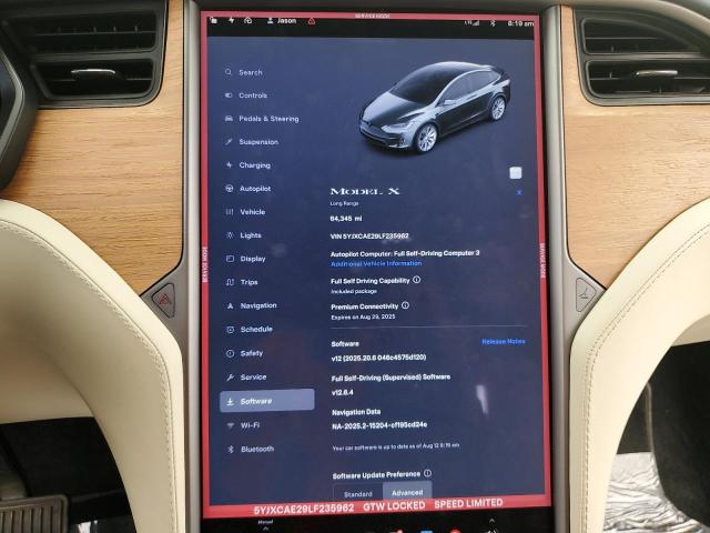 5YJXCAE29LF235962 - 2020 TESLA MODEL X Графитовый фото 9