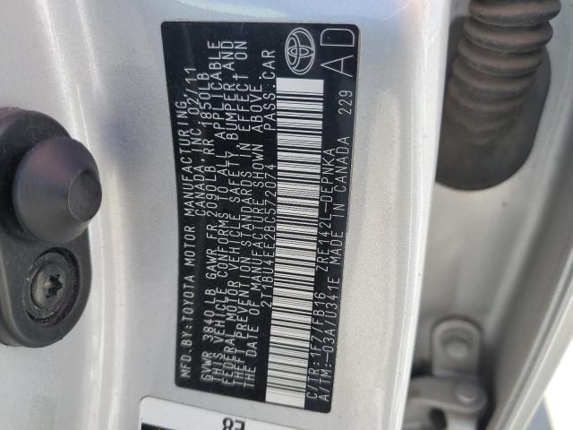 2T1BU4EE2BC572074 - 2011 TOYOTA COROLLA BASE 银色 照片 13