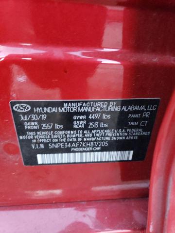 5NPE34AF7KH817205 - 2019 HYUNDAI SONATA LIMITED RED photo 12